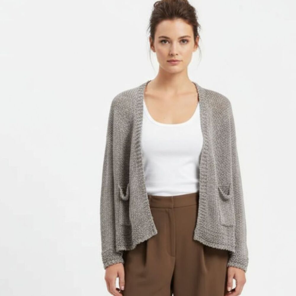 Peruzzi Italy Taupe Woven Knit Cropped Cardigan Sweater S NEW